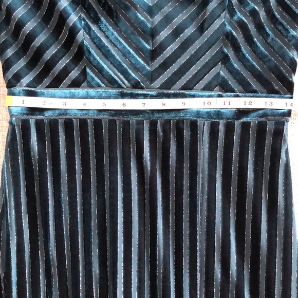 Badgley Mischka Striped Teal Velvet Gown 4 NWT - Picture 8 of 13